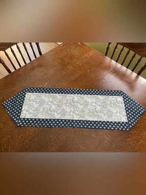 Handmade Reversible Star Pattern Navy and White Table Runner